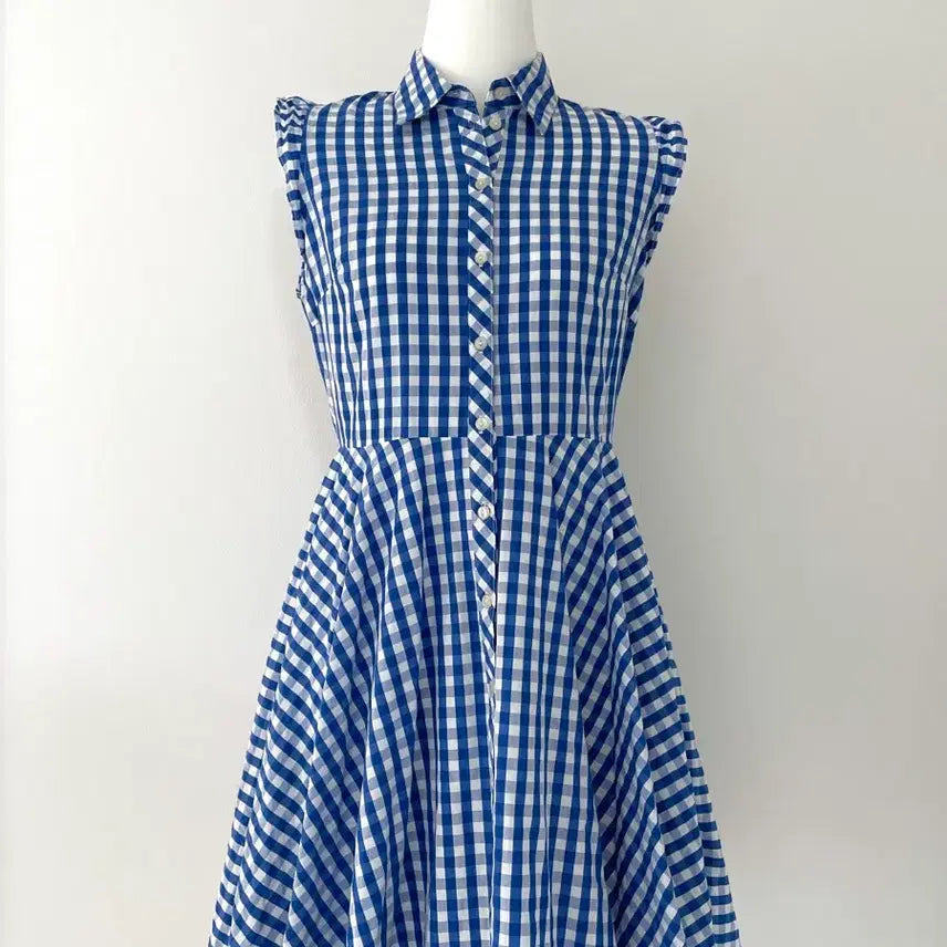 [BUNJANG] Vintage Blue Check Sleeveless Dress / 일본빈티지 포카리 블루체크원피스 슬리브리스 나시원피스 아오이유우 일녀깔 쿨톤공주 양산형 러블리