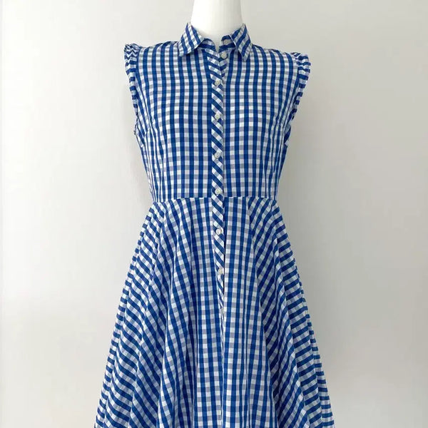 [BUNJANG] Vintage Blue Check Sleeveless Dress / 일본빈티지 포카리 블루체크원피스 슬리브리스 나시원피스 아오이유우 일녀깔 쿨톤공주 양산형 러블리