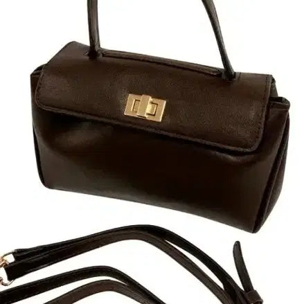 [BUNJANG] Modern Brown Gold-Plated Satchel Bag Tote Crossbody Shoulder Mini Bag / 새가방 모던한 브라운 금장 사첼백 토트백 크로스백 숄더백 미니백 보부상