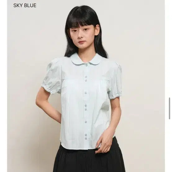 [BUNJANG] General Idea Woman Round Collar Puff Blouse Sky Blue L / 제너럴아이디어 WOMAN 라운드 카라 퍼프 블라우스 [4COL] / GF2LSH521 스카이블루 L