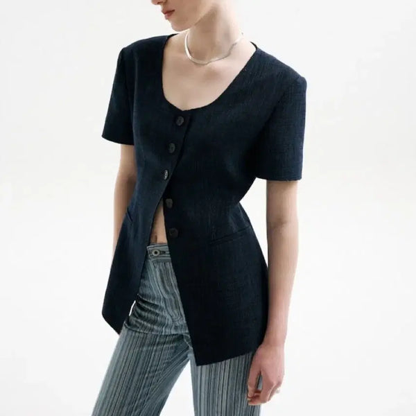 [BUNJANG] Lehas Scoop Neck Half Sleeve Jacket Navy / 르하스 스쿱넥 하프 슬리브 자켓2 네이비