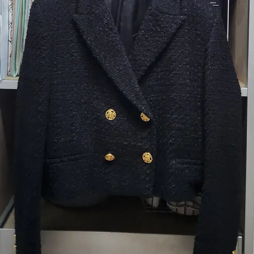 [BUNJANG] Zara Double-Button Tweed Jacket Black M (66) / ZARA 더블버튼 트위드 자켓=M(66)사이즈
