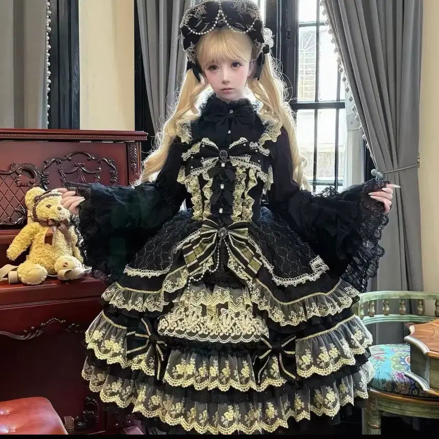 [BUNJANG] Gothic Lolita Dress - Black Gold / 고딕 로리타 드레스 블랙 골드