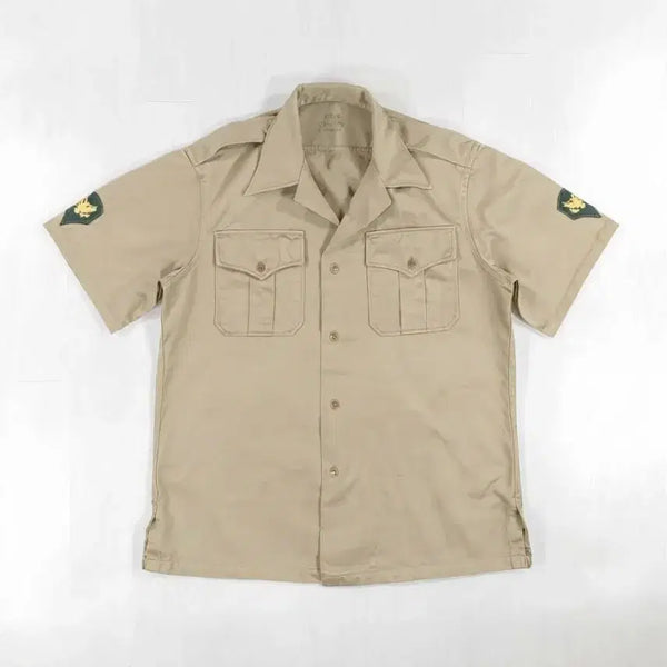 [BUNJANG] 1950s US Army 8.2oz Cotton Twill Khaki Short-Sleeve Shirt (Medium) / 50년대 미육군 8.2온스 코튼트윌 카키 반팔셔츠 M