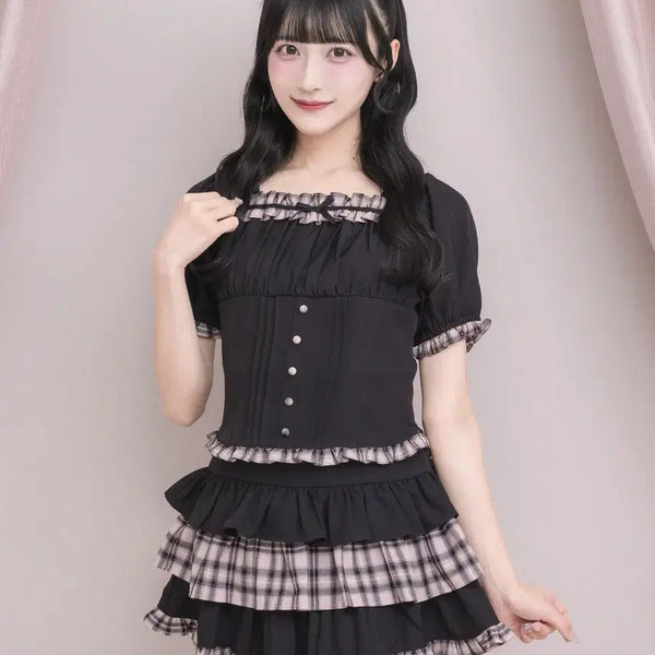 [BUNJANG] Pium Front Frill Corset Short-Sleeve Blouse / pium 피움 전면 프릴 코르셋 반팔 블라우스