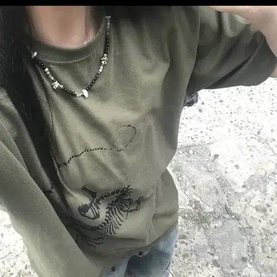 [BUNJANG] NICHES SO Bone Skull Short Sleeve T-Shirt / 니치스 SO 본 스컬 반팔티