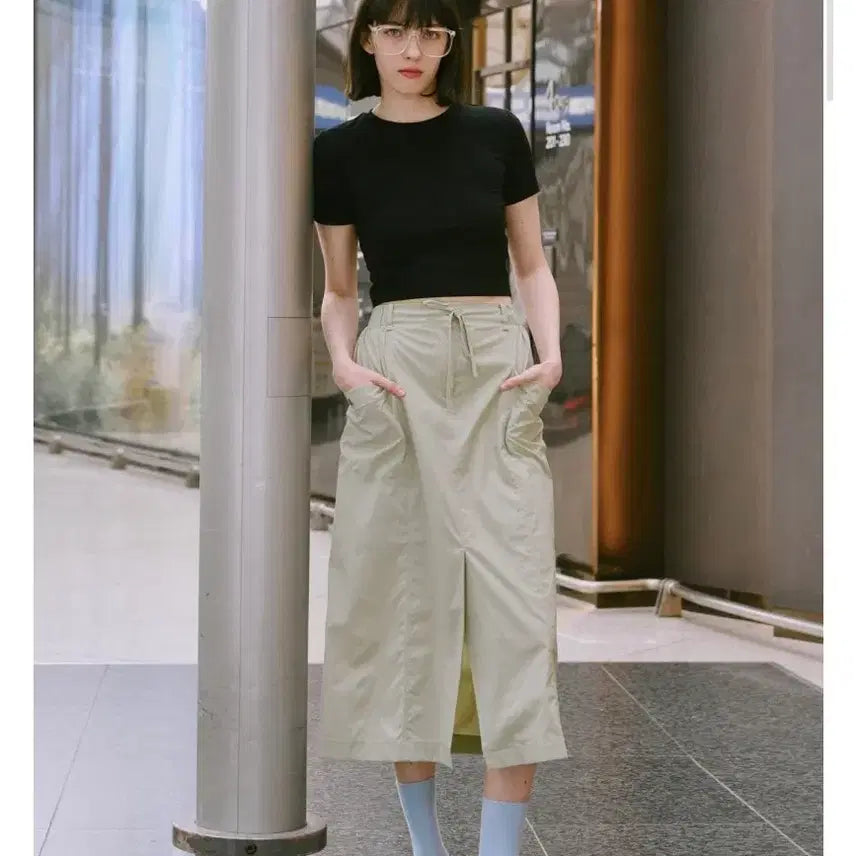 [BUNJANG] MALOUPE H-Line Cargo Skirt Beige / 마롭(MALOUPE) H라인 카고 스커트