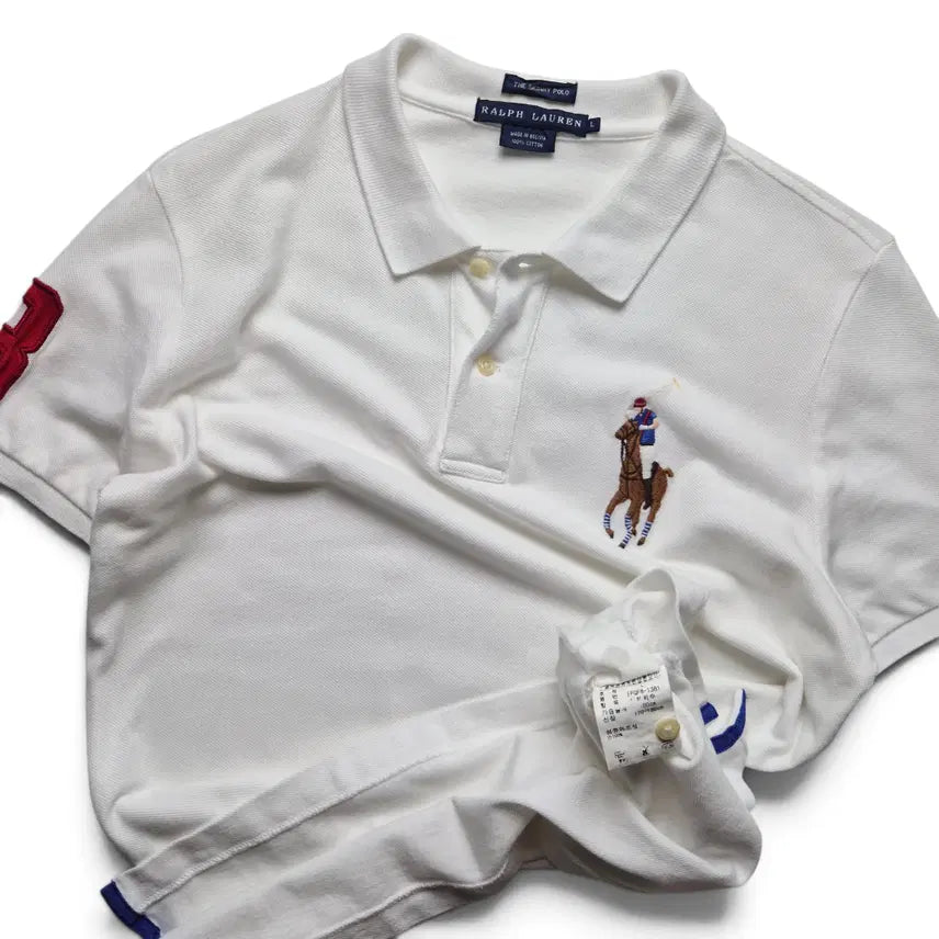 [BUNJANG] Polo Ralph Lauren Big Pony PK Collar T-Shirt White - Size L / [L] 폴로 랄프로렌 빅포니 PK 카라티 화이트