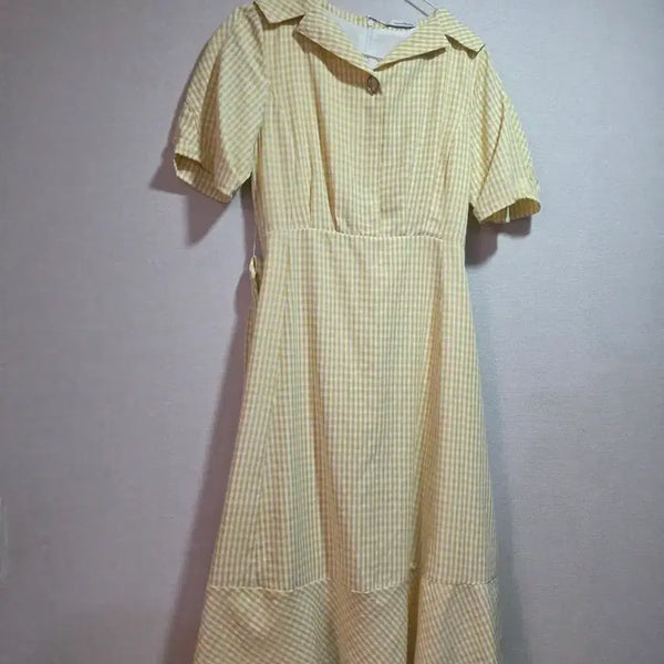 [BUNJANG] Roem Summer Check Short-Sleeve Collar Dress Yellow / 새상품 로엠 여름 체크무늬 반팔 카라 원피스 옐로우