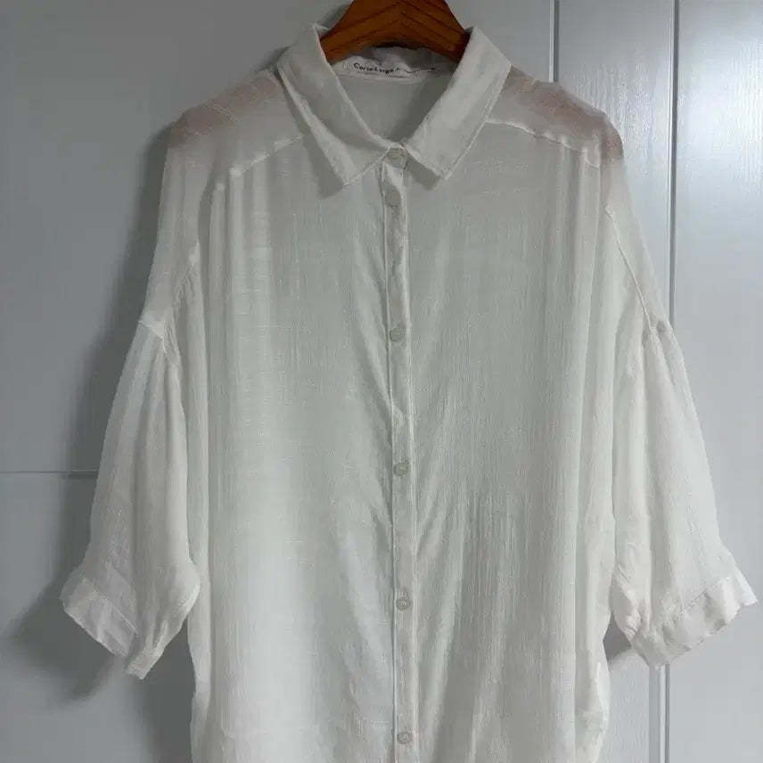 [BUNJANG] Japanese Import Vintage Shirt Blouse / (일본 수입 빈티지)셔츠 블라우스 롤업 얇은 시스루 반팔 5부 M