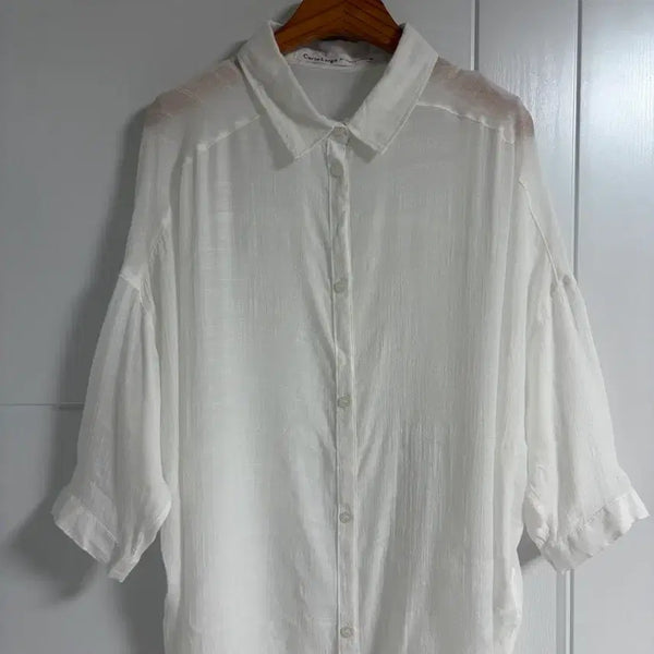 [BUNJANG] Japanese Import Vintage Shirt Blouse / (일본 수입 빈티지)셔츠 블라우스 롤업 얇은 시스루 반팔 5부 M