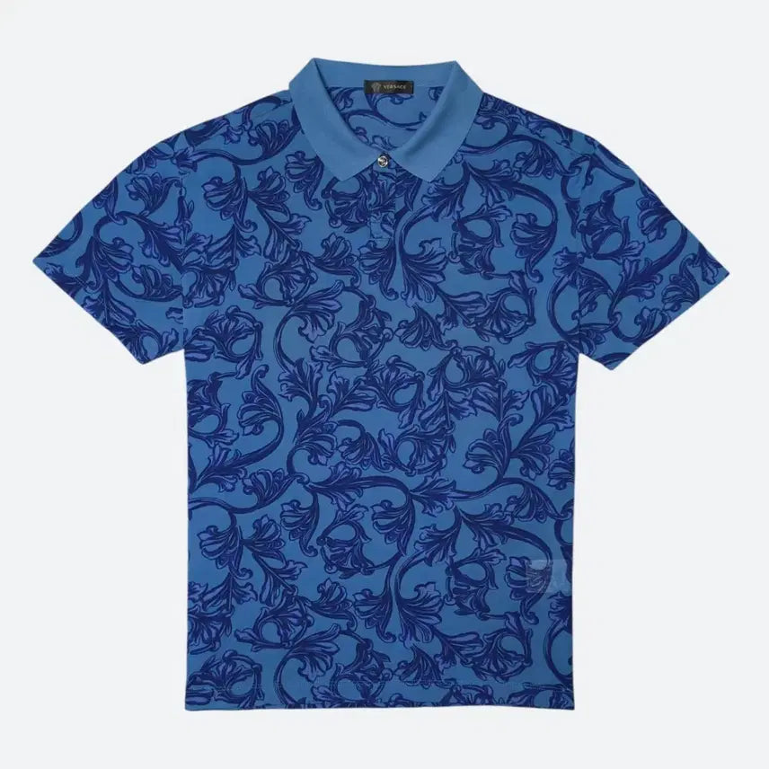 [BUNJANG] Versace Baroque Blue Polo Shirt Men's Short Sleeve / 베르사체 바로크 블루 폴로셔츠 남성 반팔 카라티 100사이즈