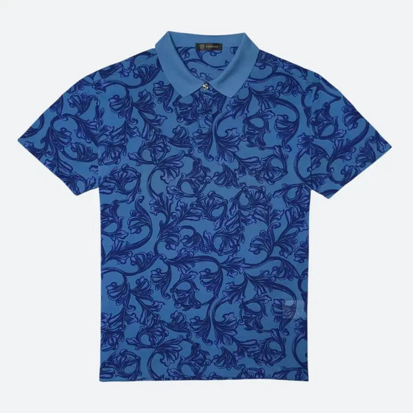 [BUNJANG] Versace Baroque Blue Polo Shirt Men's Short Sleeve / 베르사체 바로크 블루 폴로셔츠 남성 반팔 카라티 100사이즈