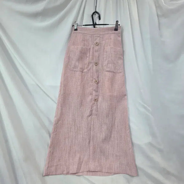 [BUNJANG] BECOMEPINK Front Button Detail Long Skirt / BECOME핑크 앞단추카실 디테이롱스커트25~26