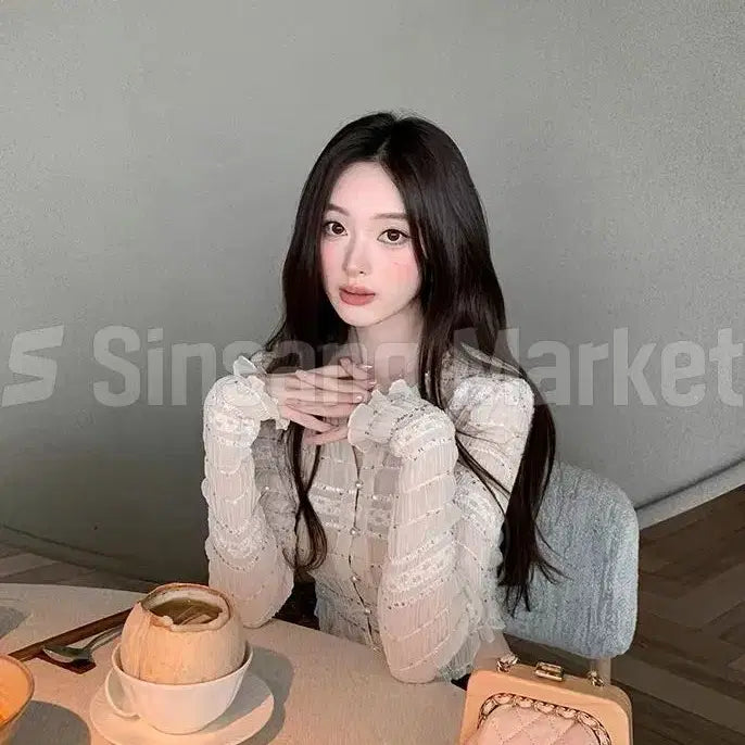[BUNJANG] Daily Frill Slim Fit Pearl Sequin Cardigan / [빠른발송] 진주 스팽글 가디건 데일리 프릴 슬림
