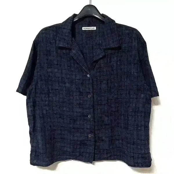 [BUNJANG] Romantize Women's Short Sleeve Open Collar Check Shirt / 로맨티사이즈 여성 오픈 카라 반팔 셔츠 체크