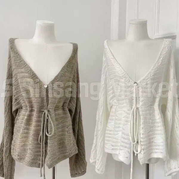 [BUNJANG] Clovy Daily Knit Cardigan / [빠른발송] 클로비 가디건 여리핏 끈 니트 데일리