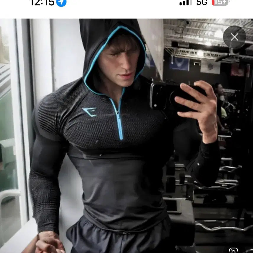 [BUNJANG] Gymshark Onyx Hoodie Blue Logo / 짐샤크 오닉스 후드 블루 로고