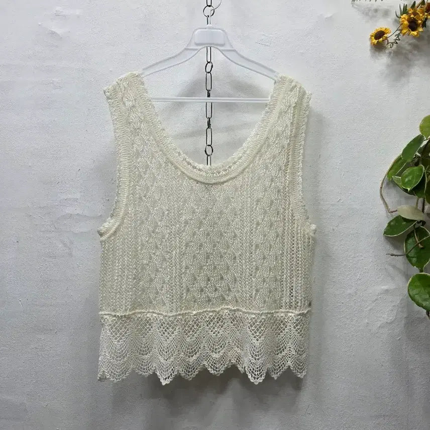 [BUNJANG] Thursday Island Mahong Blend Crochet Vest M / 썰스데이아일랜드마혼방크로쉐 베스트 M