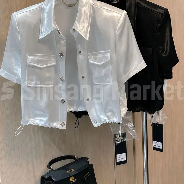 [BUNJANG] Clover Glossy Short-Sleeve Jacket Satin Daily Wear / [빠른발송] 클로버 글로시 jk 반팔 자켓 새틴 데일리
