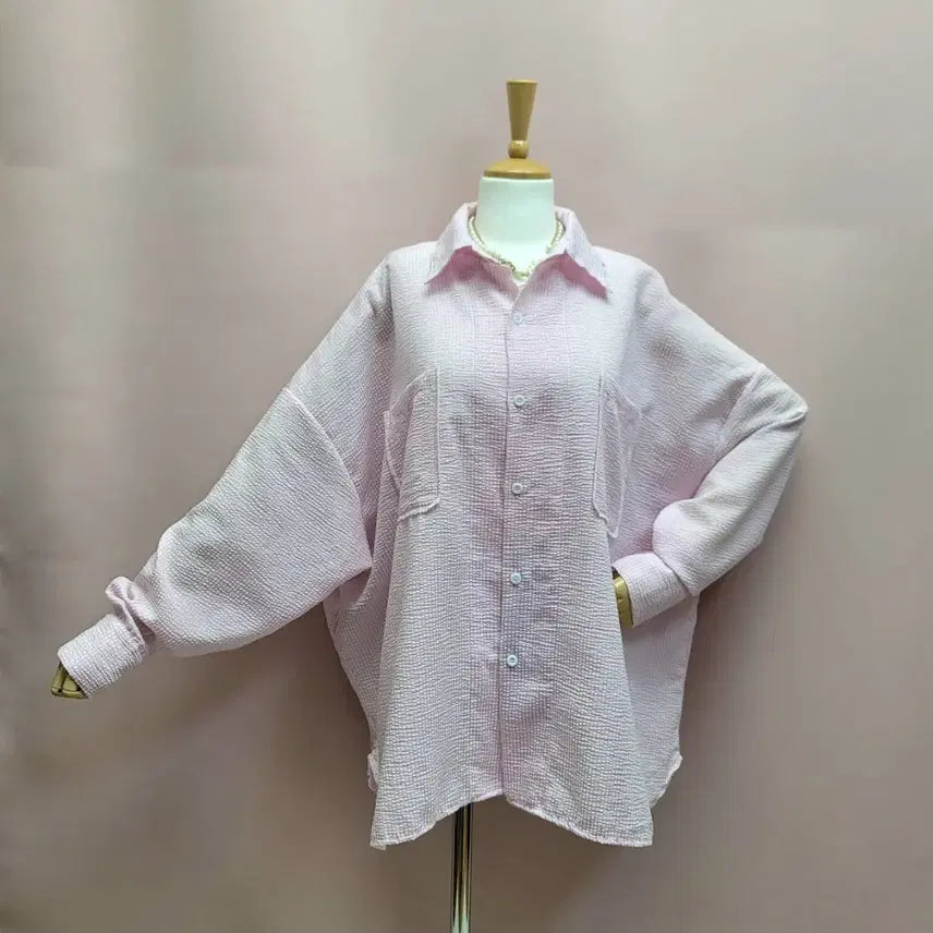 [BUNJANG] Light Pink Ggimi Oversized Fit Shirt / 연핑크 지지미 오버핏 셔츠