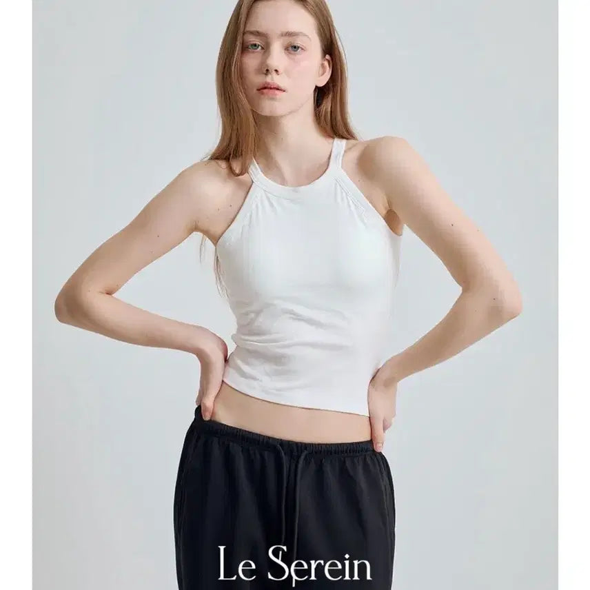 [BUNJANG] Le serein Halterneck Tank Top (White/Black) / 르세렌 홀터넥 나시탑 화이트, 블랙