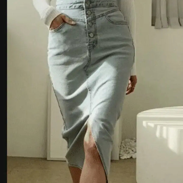[BUNJANG] High Waist Denim Midi Skirt / 하이웨스트 청데님스커트