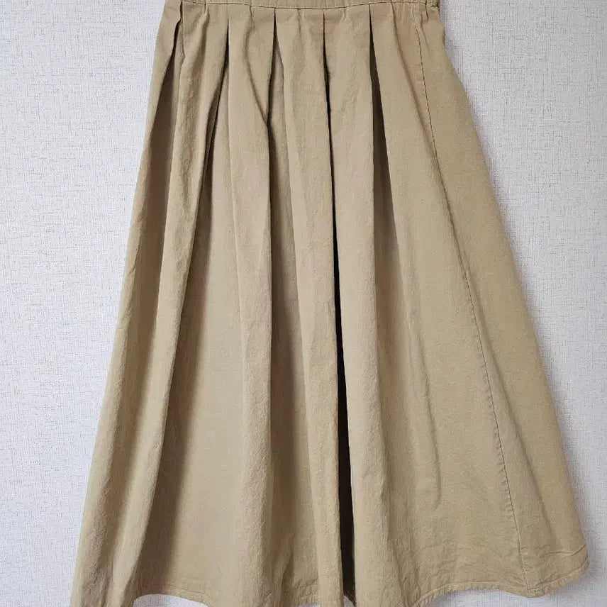 [BUNJANG] Beige Pleated Long Cotton Skirt / 베이지색 플리츠 롱 면스커트