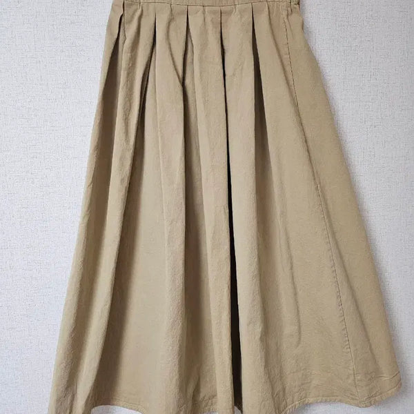 [BUNJANG] Beige Pleated Long Cotton Skirt / 베이지색 플리츠 롱 면스커트