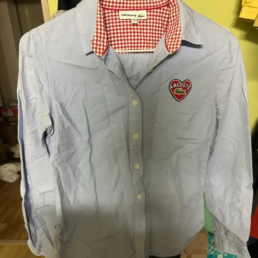 [BUNJANG] Lacoste Blue Heart Applique Shirt / 라코스테 셔츠 블루 하트 와펜 셔츠