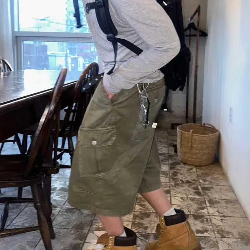 [BUNJANG] DANS STUDIO KAGROVE Washed Bermuda Pants Khaki L / 단스튜디오 카그로브 워싱 버뮤다 팬츠 카키 L