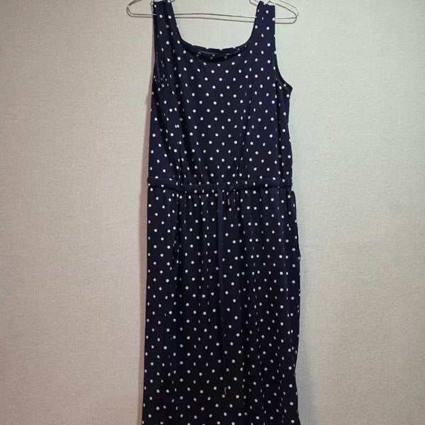 [BUNJANG] Navy Polka Dot Sleeveless Maxi Dress / 여름 네이비 도트무늬 민소매 원피스 수영장가능