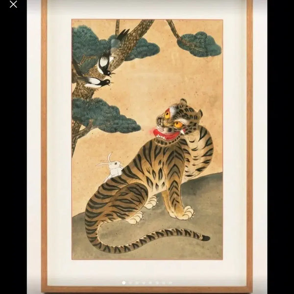 [BUNJANG] Korean Folk Painting 'Hojakdo' (Magpie and Tiger) Large Framed Art / 원화]  전통 민화 호작도(까치 호랑이 토끼) 대형  액자입니다