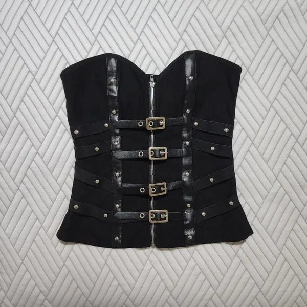 [BUNJANG] Punk Goth Black Strap Corset Top / 펑크 고스 블랙 스트랩 코르셋 탑
