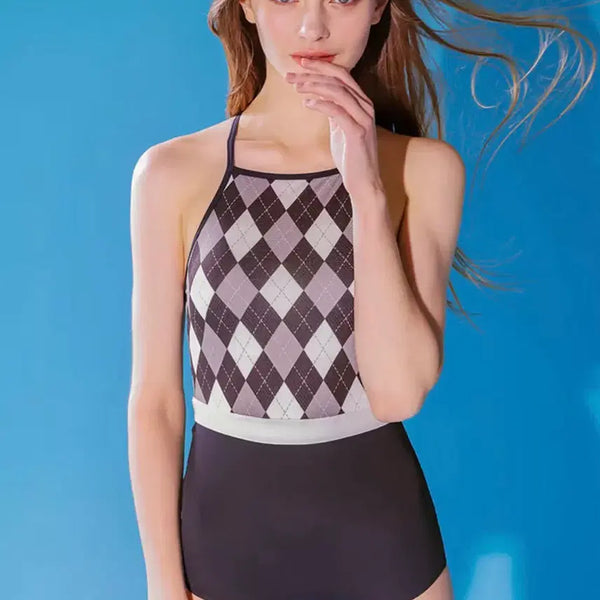 [BUNJANG] Coralique Highneck Argyle One-Piece Monokini Swimsuit / 코랄리크 하이넥 아가일 원피스 수영복 1부 모노키니