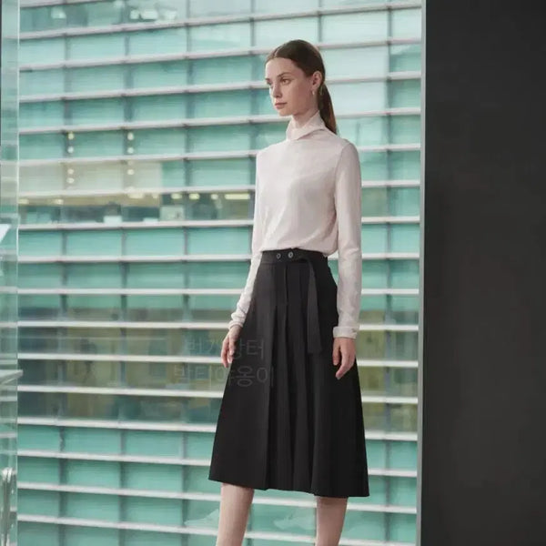 [BUNJANG] Hazzys Ladies 23 City Essential Pintuck Pleats Long Skirt / 헤지스레이디스 23 시티 에센셜 핀턱 플리츠 롱 스커트 플레어 치마 정장 하객룩