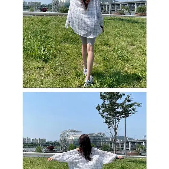[BUNJANG] 2-Piece See-Through Check Long Shirt Set (White & Black) / [새상품급/세트] 살안타템 시스루 체크 롱 셔츠 2벌 세트 (25,000원)