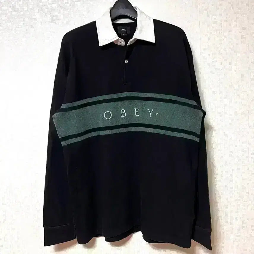[BUNJANG] Obey Rugby Shirt Long Sleeve Black / [S,90]오베이 obey 럭비티 카라티 긴팔티 블랙