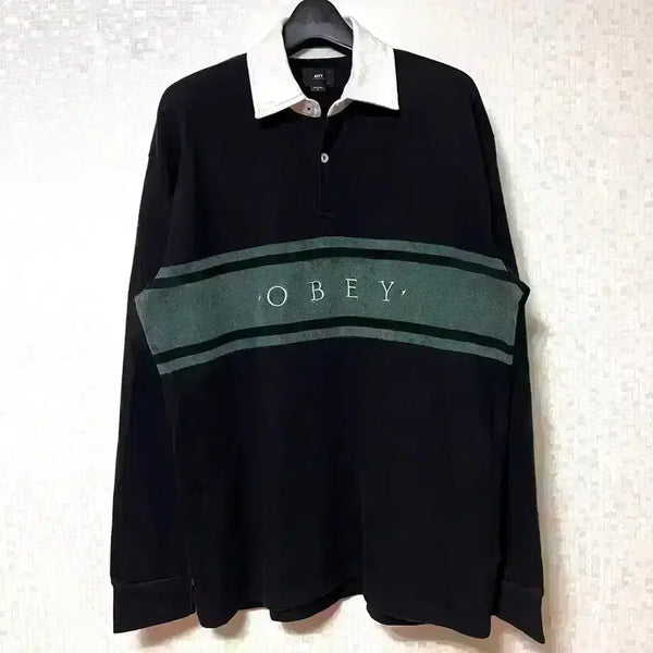 [BUNJANG] Obey Rugby Shirt Long Sleeve Black / [S,90]오베이 obey 럭비티 카라티 긴팔티 블랙