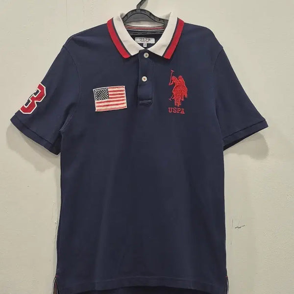 [BUNJANG] USPA Men's American Flag Polo Shirt Navy M / [M] USPA 성조기 반팔 카라티 남성 M 네이비
