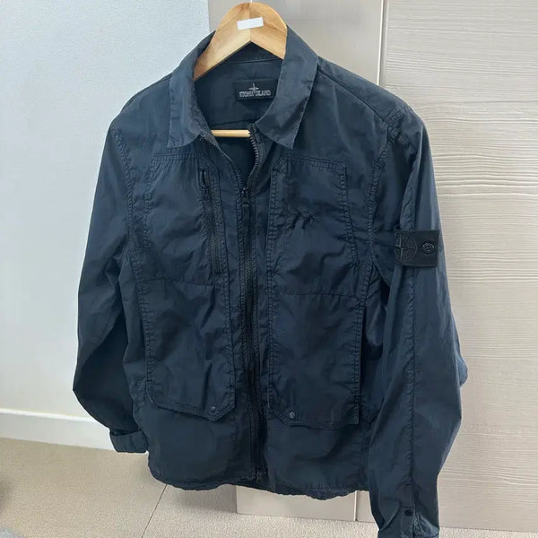 [BUNJANG] Stone Island Navy Shadow Plated Badge Shirt Jacket / 백화점 한글택 95 스톤아일랜드 네이비 쉐도우와펜  셔츠자켓
