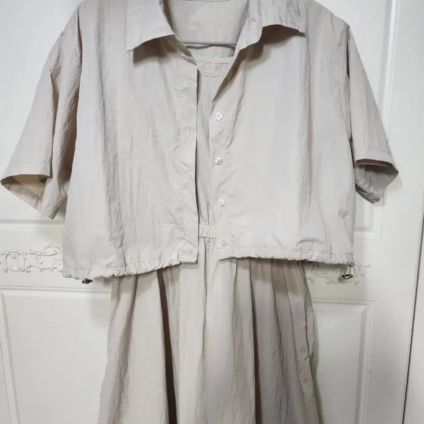 [BUNJANG] Beige Linen Two-Piece Set / 바스락 베이지 주머니 원피스 세트 (2벌)