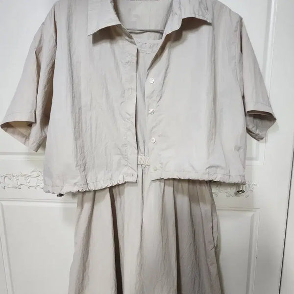 [BUNJANG] Beige Linen Two-Piece Set / 바스락 베이지 주머니 원피스 세트 (2벌)