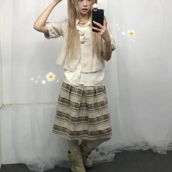 [BUNJANG] Seoul Swinging Coordinating Set (Outer, Blouse, Sleeveless, Skirt) / 스윙잉 서울 코디세트 판매 (아우터 블라우스 슬리브리스 스커트)
