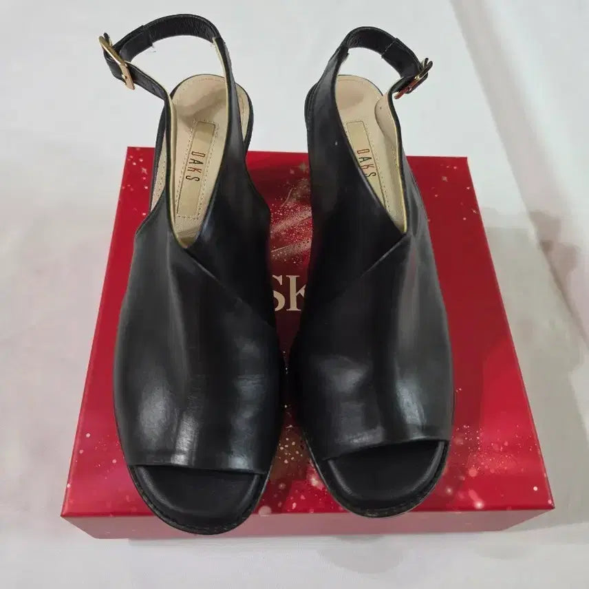 [BUNJANG] DAKS Black Leather Slingback Mule Strap Sandals (6.5cm Heel) / [245,37.5] DAKS 닥스 슬링백 뮬 스트랩 샌들 샌달 블랙 6.5cm