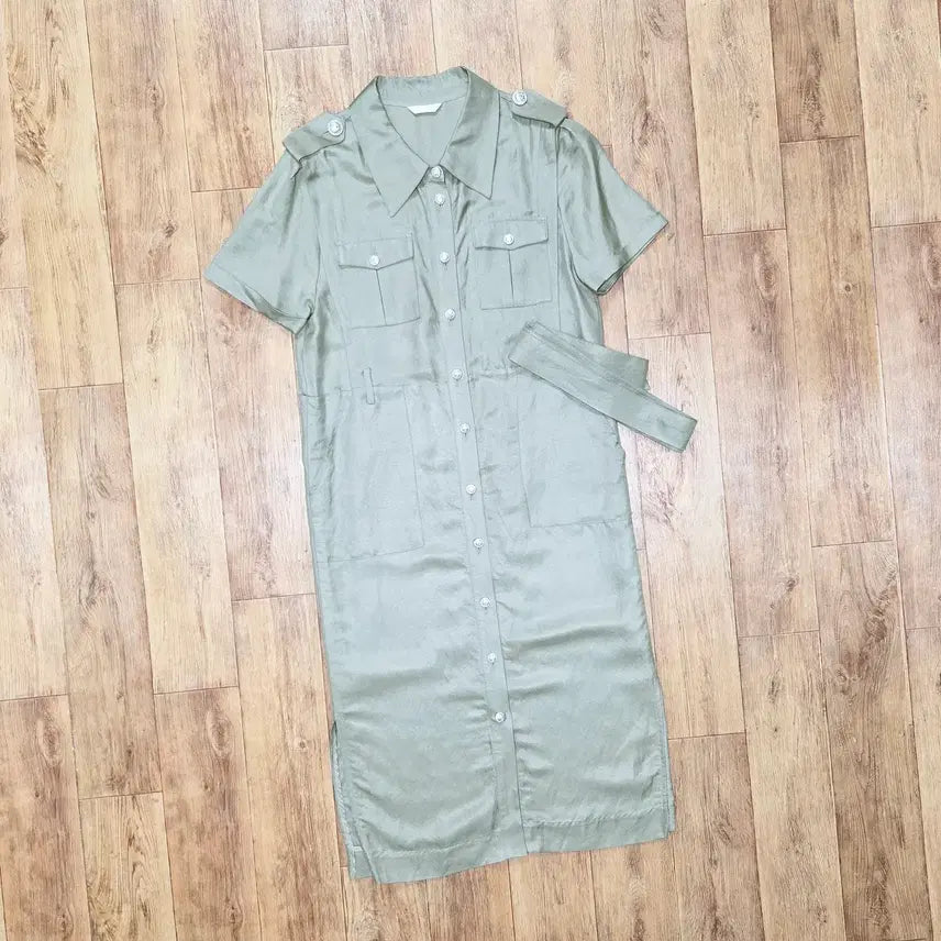 [BUNJANG] JULL-LOG Belted Linen Dress (Khaki Beige) / 줄로그(JULL-LOG) 벨티드 린넨원피스 55-66 새상품
