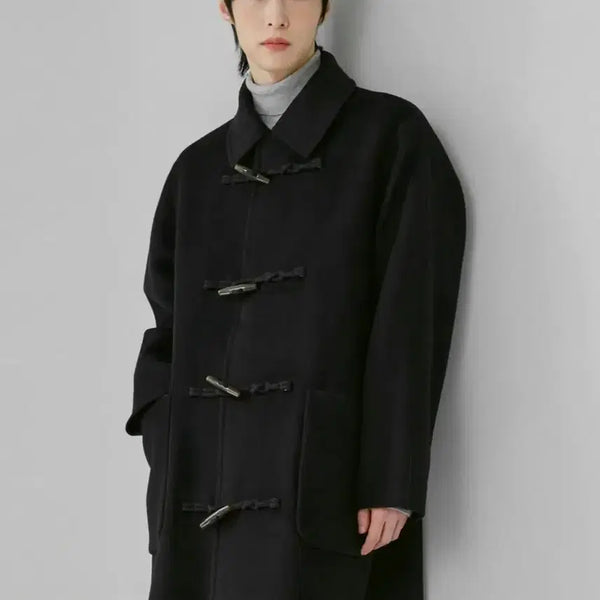 [BUNJANG] 210 Edit Unisex Cashmere Toggle Duffle Handmade Coat Black / 210에디트 남녀공용 캐시미어 토글 더플 핸드메이드 코트 [블랙]_ZF4CT030