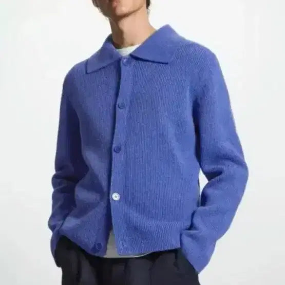 [BUNJANG] COS Ribbed Collar Cardigan Blue / COS 골지 카라 가디건 블루