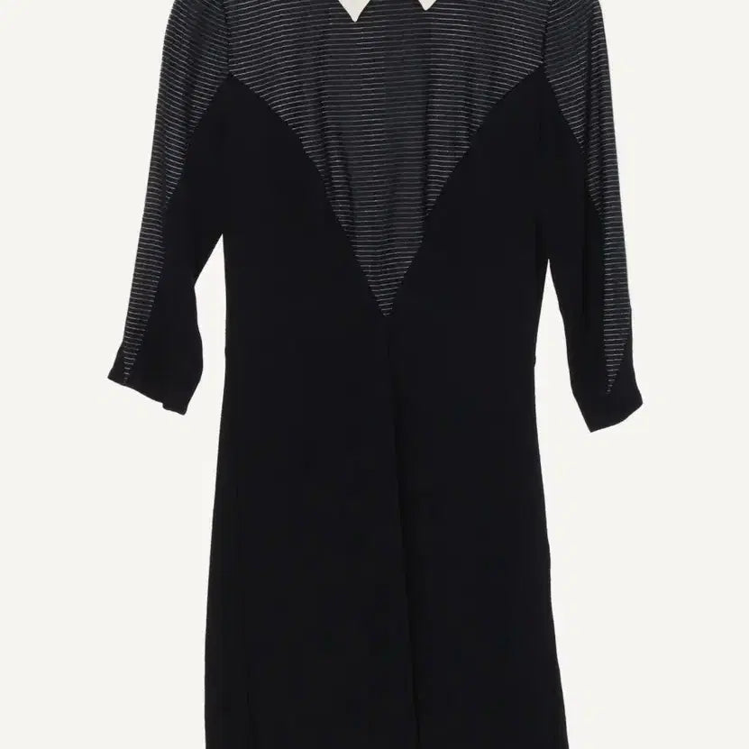 [BUNJANG] Sandro Black Midi Dress with White Collar and Stripes / 산드로 블랙 원피스