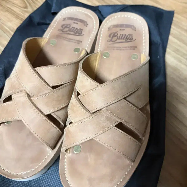 [BUNJANG] Billie & Co Handmade Leather Cross Strap Sandals - Brown / 빌리스앤코 수제 샌들 브라운